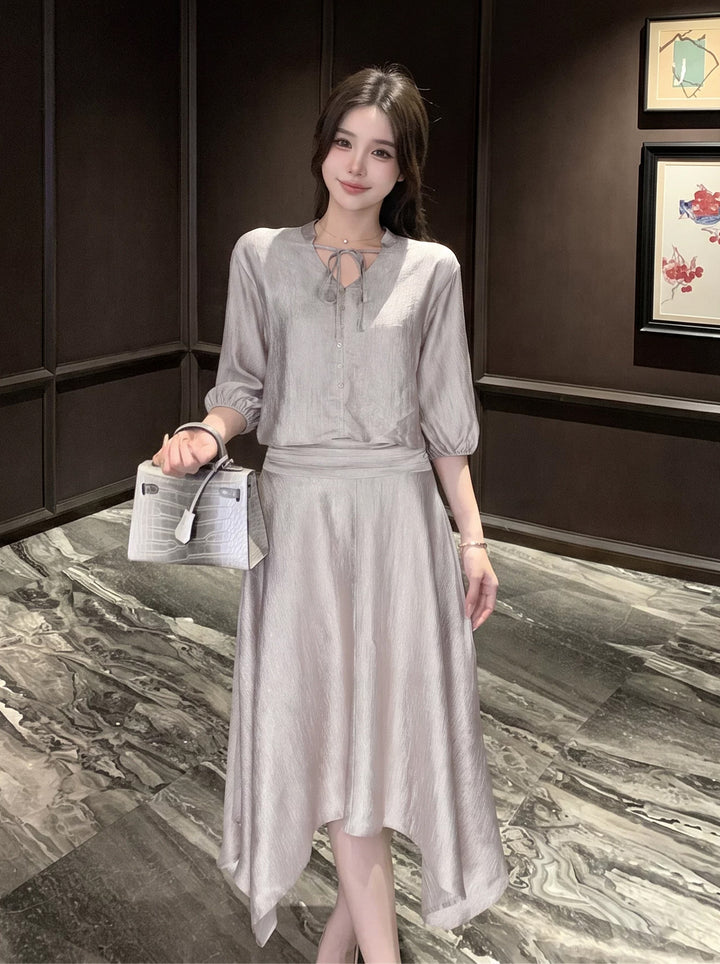 【dress】七分袖リボン付きワンピース Q8917