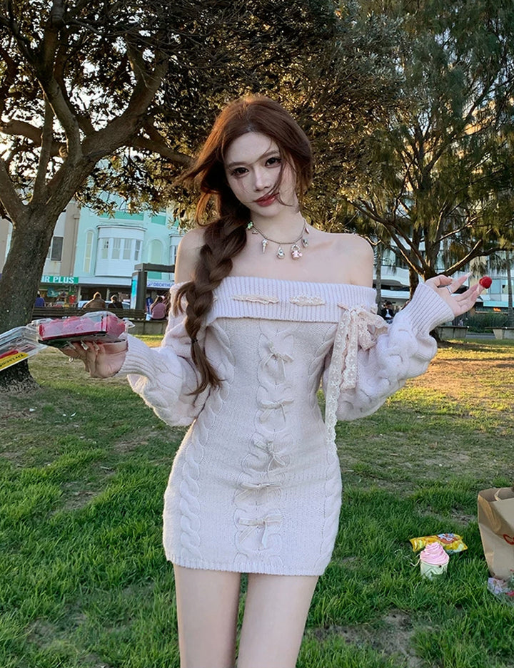 【dress】オフショルダーニットワンピース Q9226