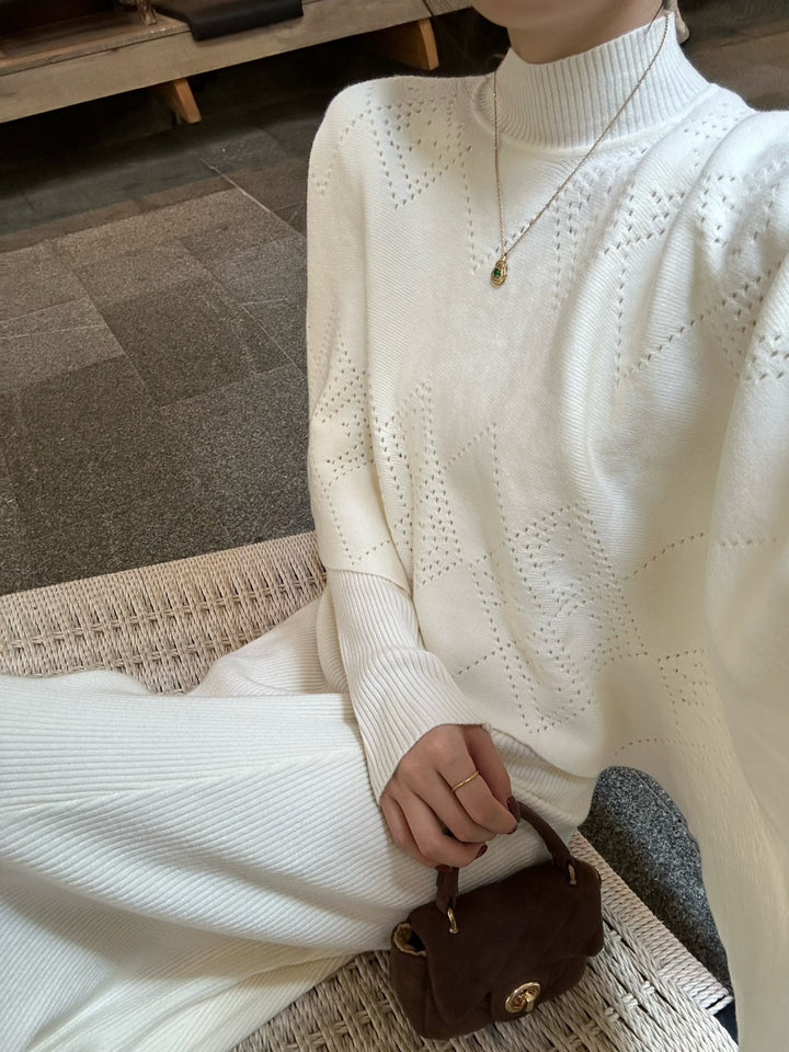 【set】ニットケープトップス×ロングニットワンピースセット Q9261