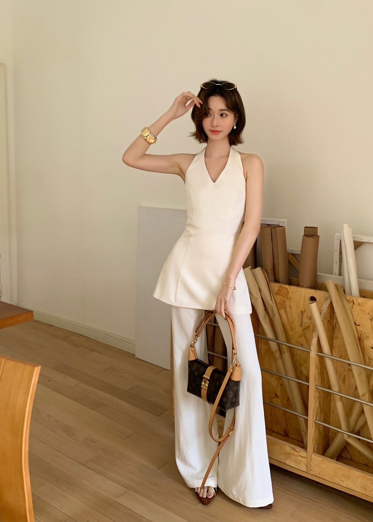 set】ホルターネックトップス×フレアパンツセット Q8696 – NANASTYLE