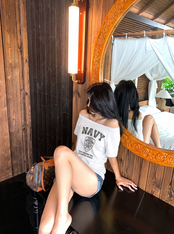 【tops】2色展開オフショルダーTシャツ Q8564