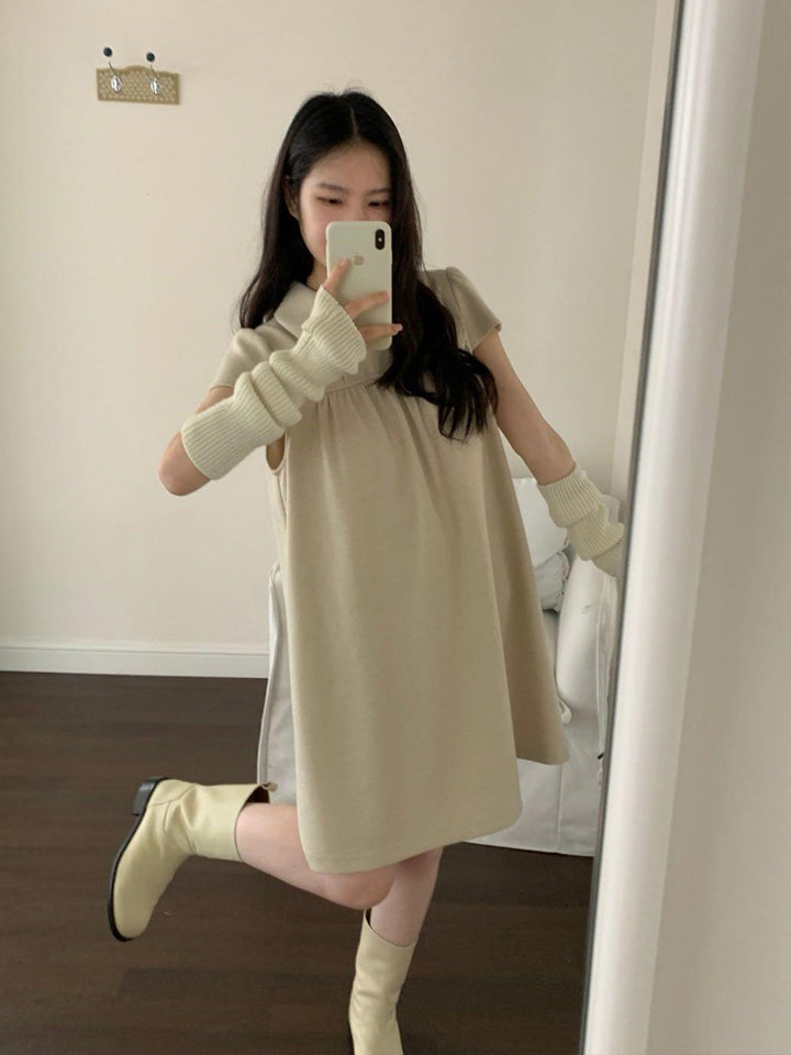 【dress】ノースリーブ折り襟ワンピース Q9044
