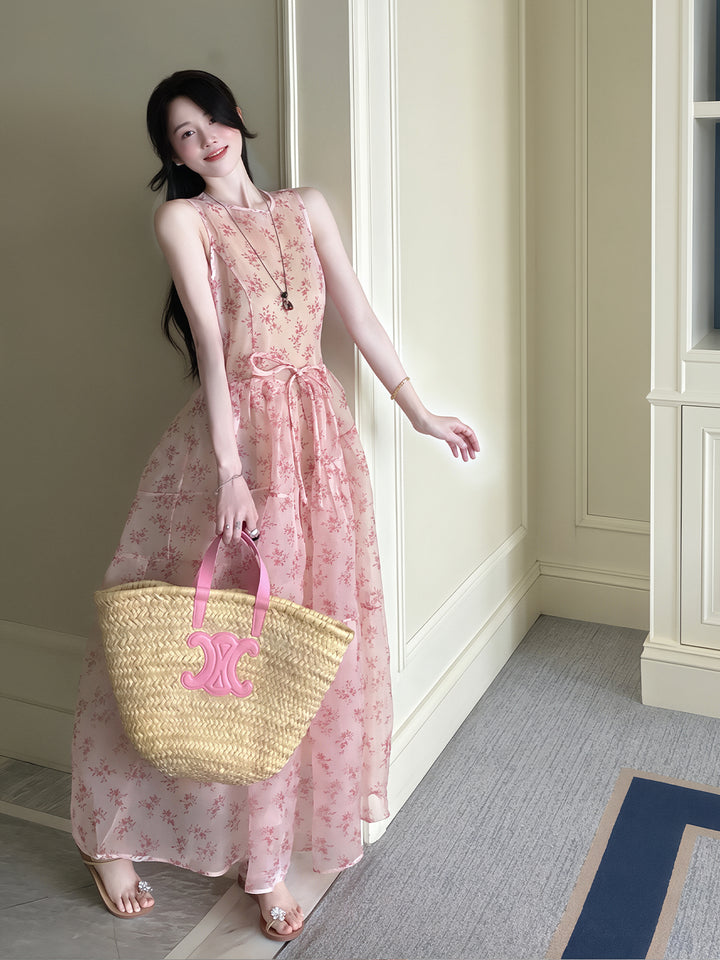 【dress】ノースリーブフラワー柄ワンピース Q8707