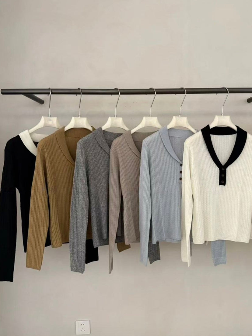 【tops】折り襟ニットトップス Q9142