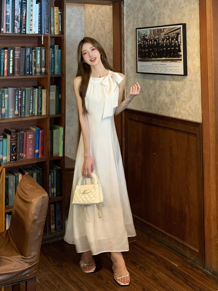 【dress】ノースリーブリボン付きロングワンピース Q8663