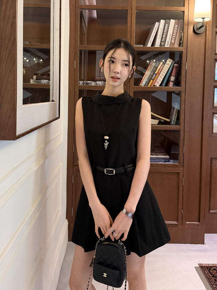 【dress】ベルト付きノースリーブミニワンピース Q8669