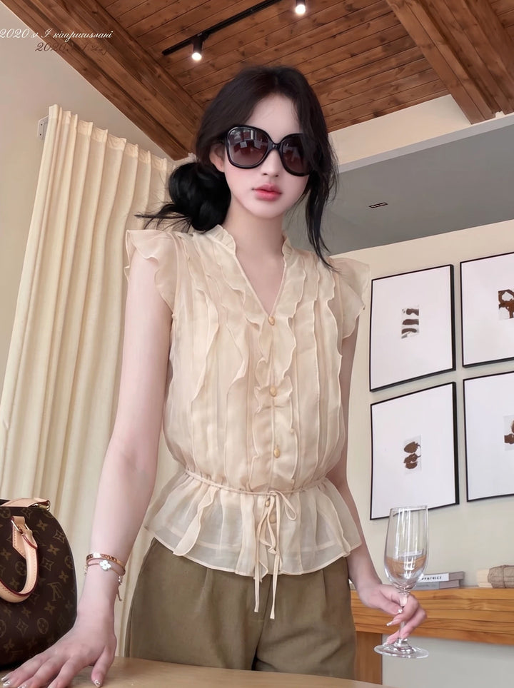 【tops】ノースリーブギャザーフリルトップス Q8746