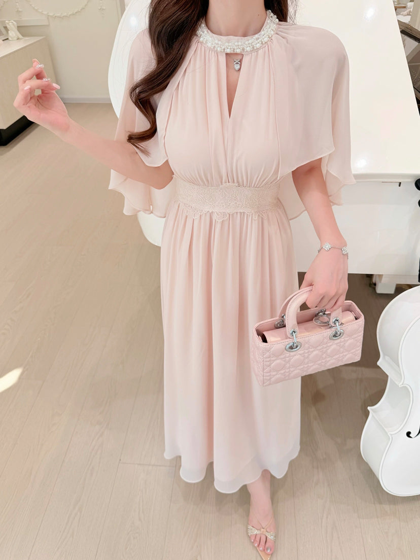 【dress】パール付きロングワンピース Q8684