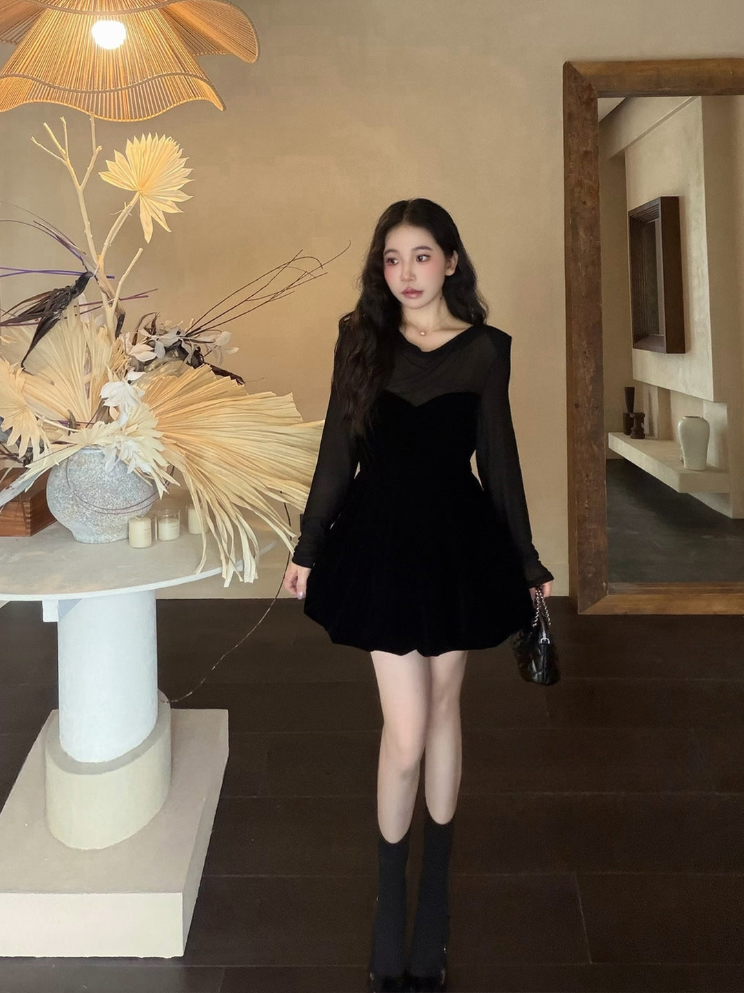 【dress】シアーチュールドッキングバルーンワンピース Q9090