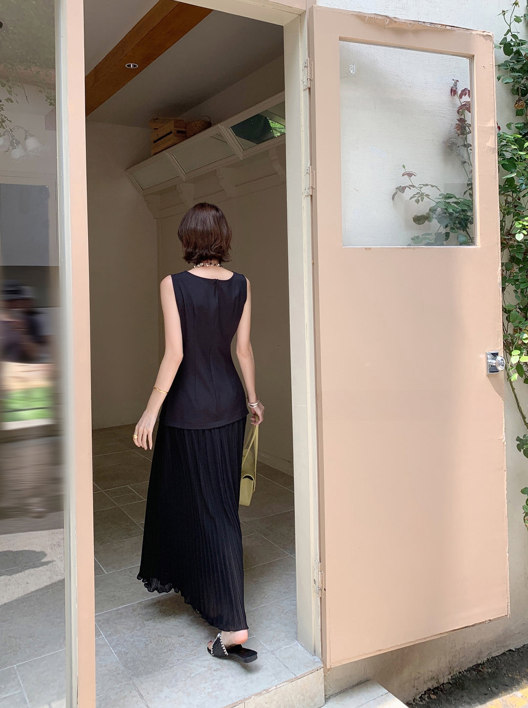 【dress】ノースリーブフェイクレイヤードワンピース Q8697