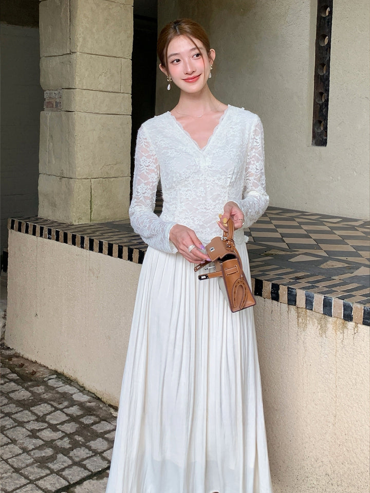 【dress】レースドッキングロングワンピース Q9109