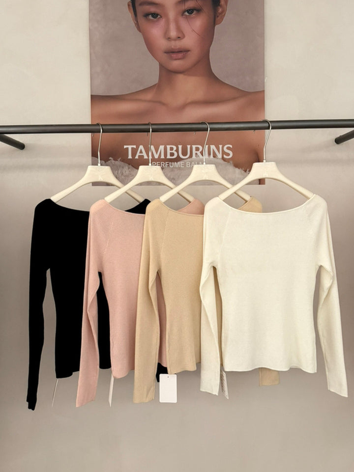 【tops】パール付きニットトップス Q9129
