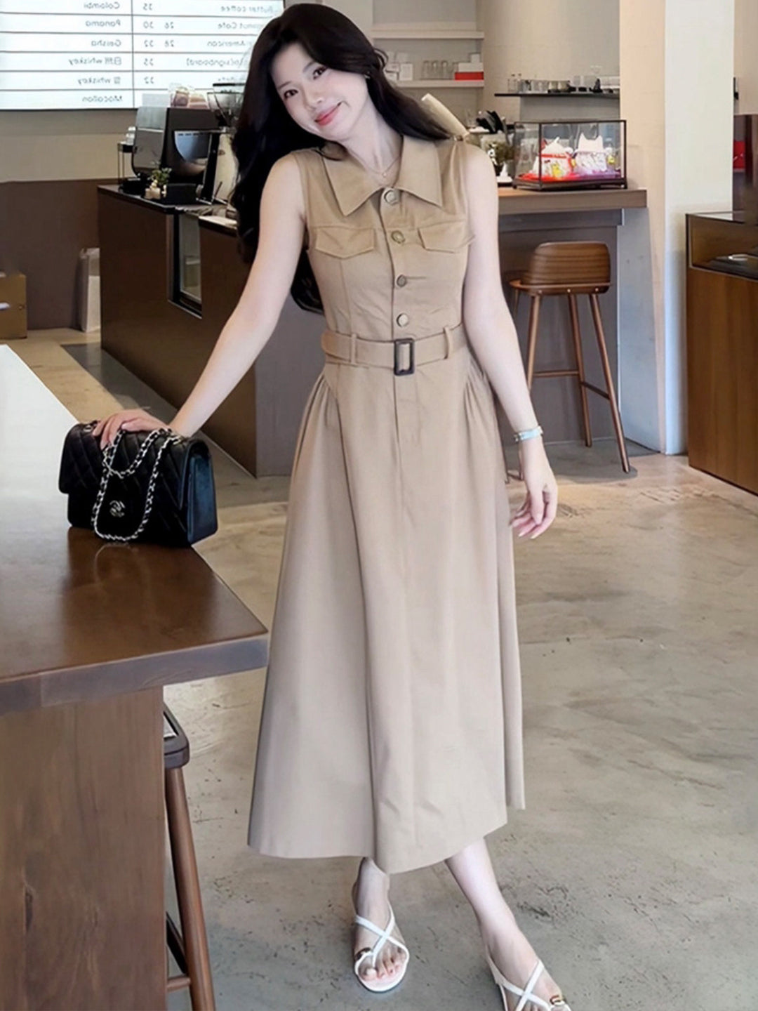 【dress】ノースリーブAラインワンピース Q8655