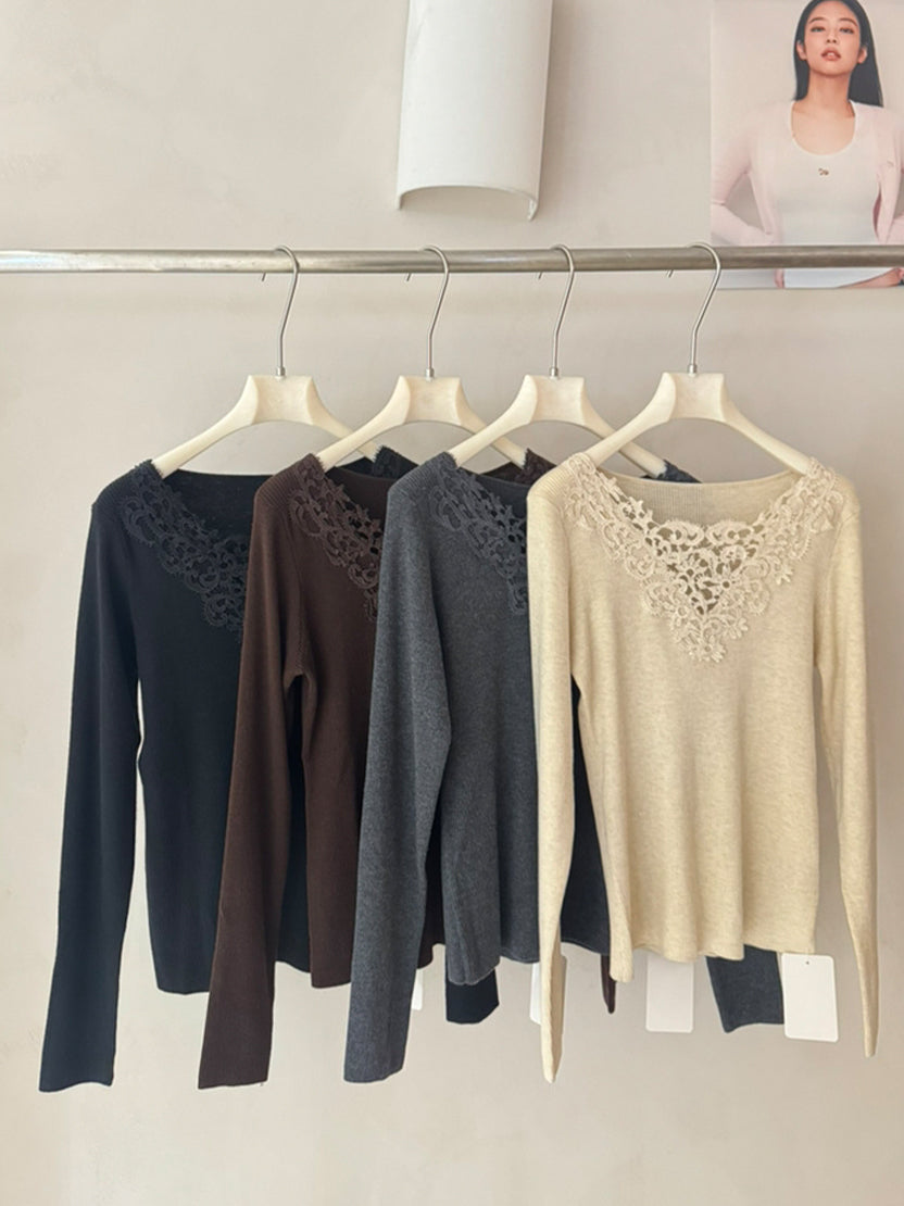 【tops】レースドッキングニットトップス Q9137