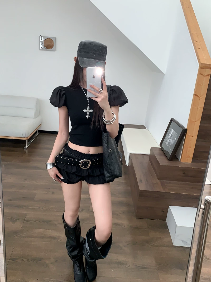 【tops】チュールドッキングフラッタースリーブトップス Q8575