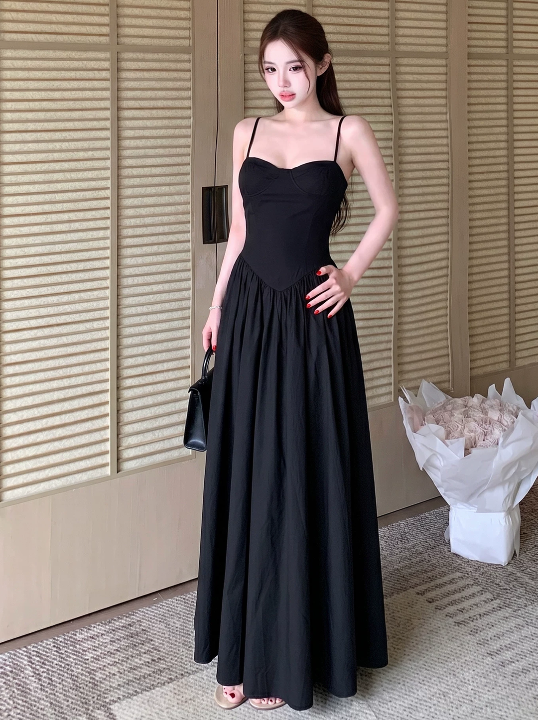 【dress】胸パット付きロングキャミワンピース Q8574