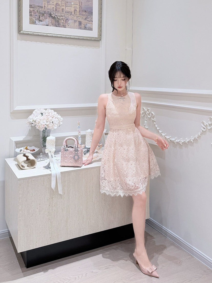 【dress】ノースリーブレースミニワンピース Q8688