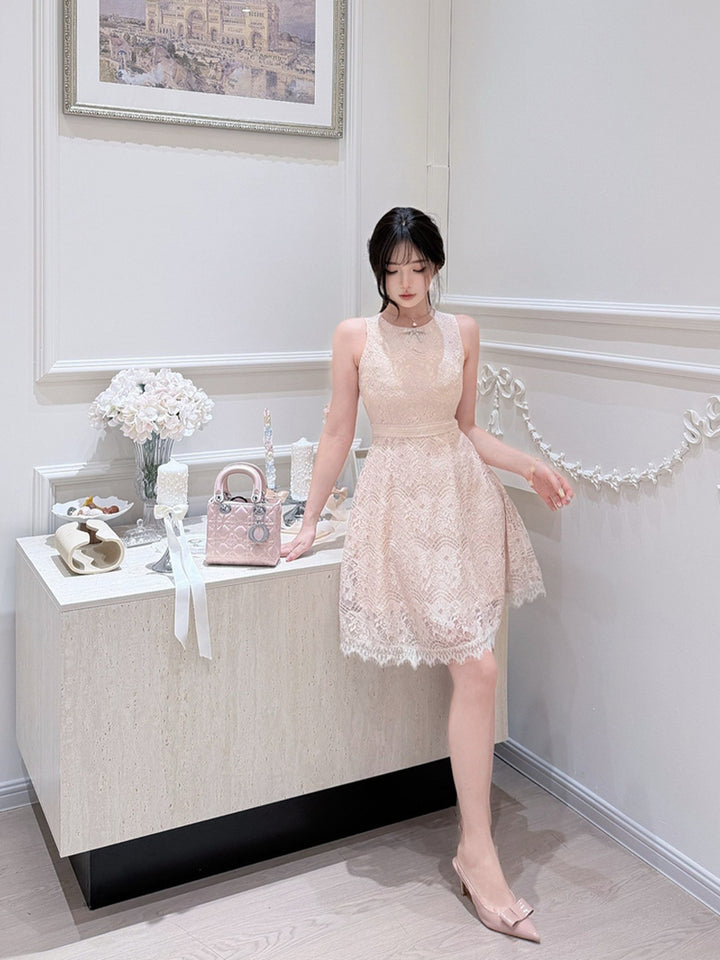 【dress】ノースリーブレースミニワンピース Q8688