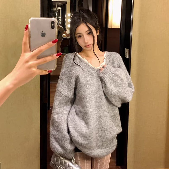 【tops】バックリボンニットトップス Q8133