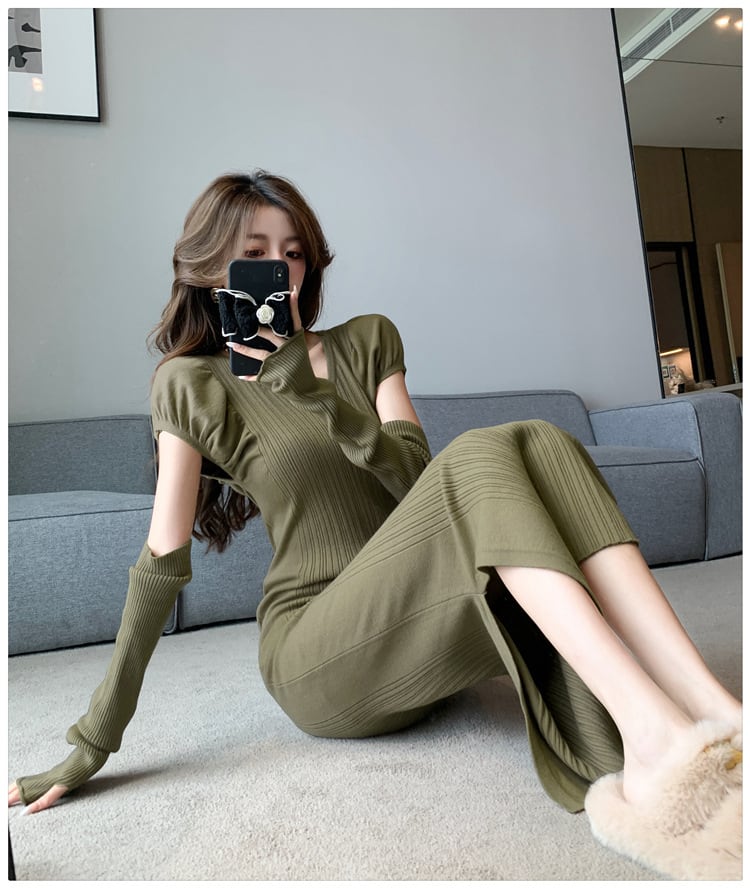 【dress】スリットワンピースアームカバー付き　M18188