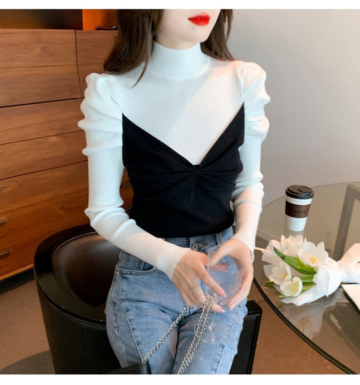 【tops】ドッキングニットトップス　M18855
