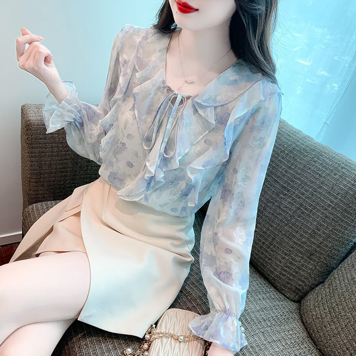 【tops】柔らかくて優しい印象花柄シャツトップスオシャレ　M16881