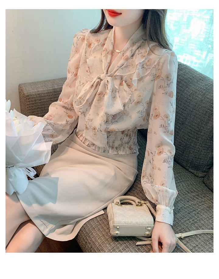 【tops】リボン付きブラウス　M29388