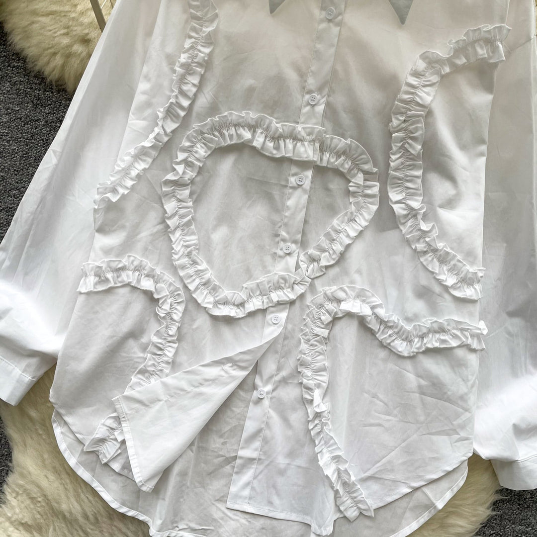【tops】フリル人気デザインシャツブラウス　M29782