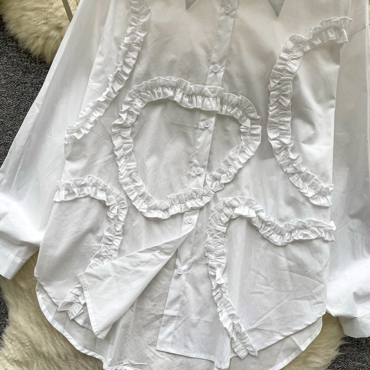 【tops】フリル人気デザインシャツブラウス　M29782