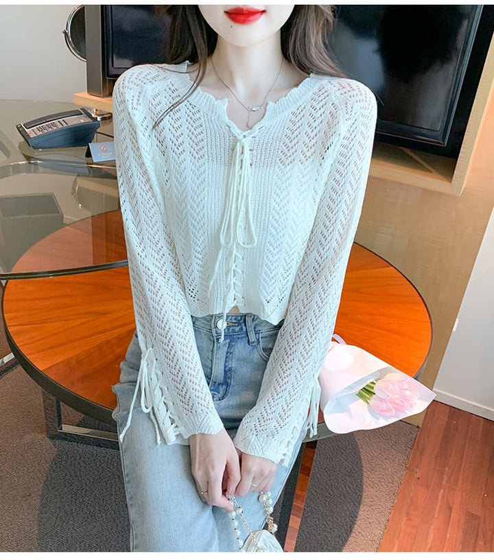 【tops】優しい雰囲気カットワークニットトップスゆったり　M17087