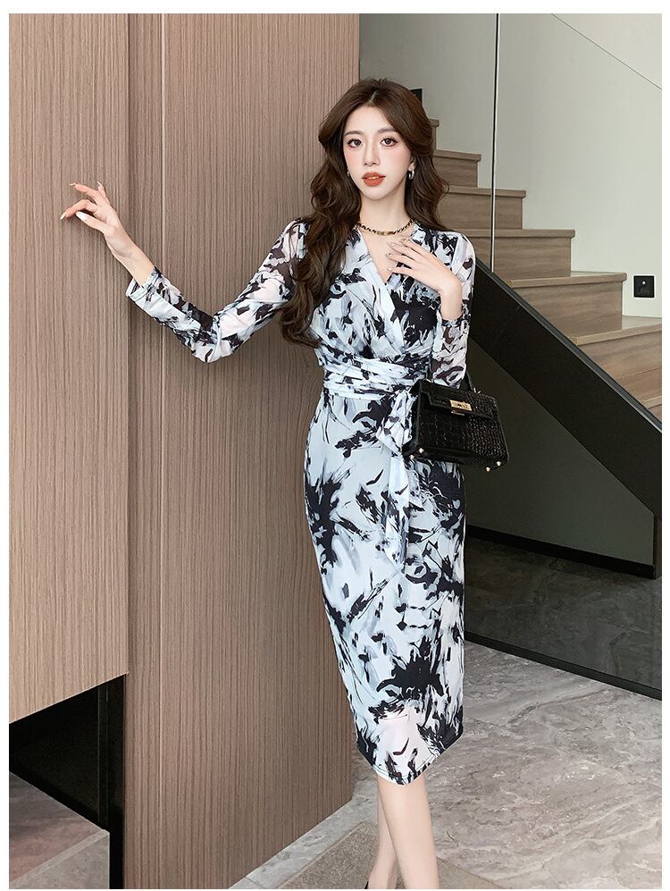 【dress】女子力アップエレガントVネックワンピース　M17432