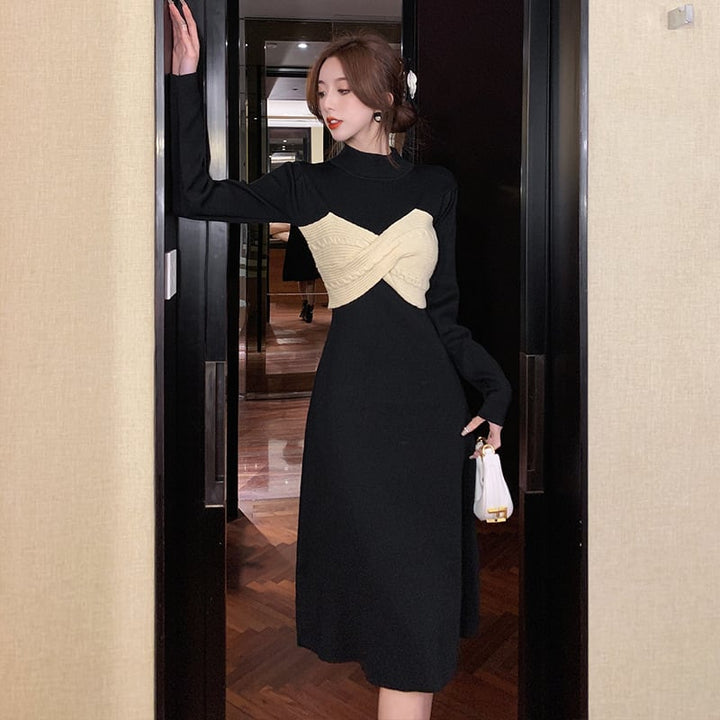 【dress】リボン切り替えニットワンピース　M28579