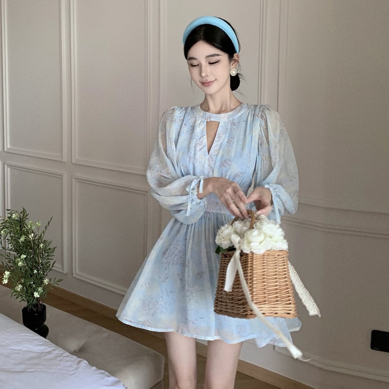 【dress】主役級エレガントカットワーク花柄ワンピース　M17347