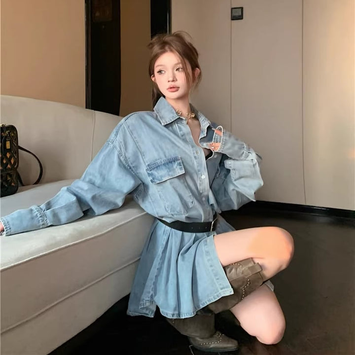 【dress】Aラインデニムワンピース Q8179
