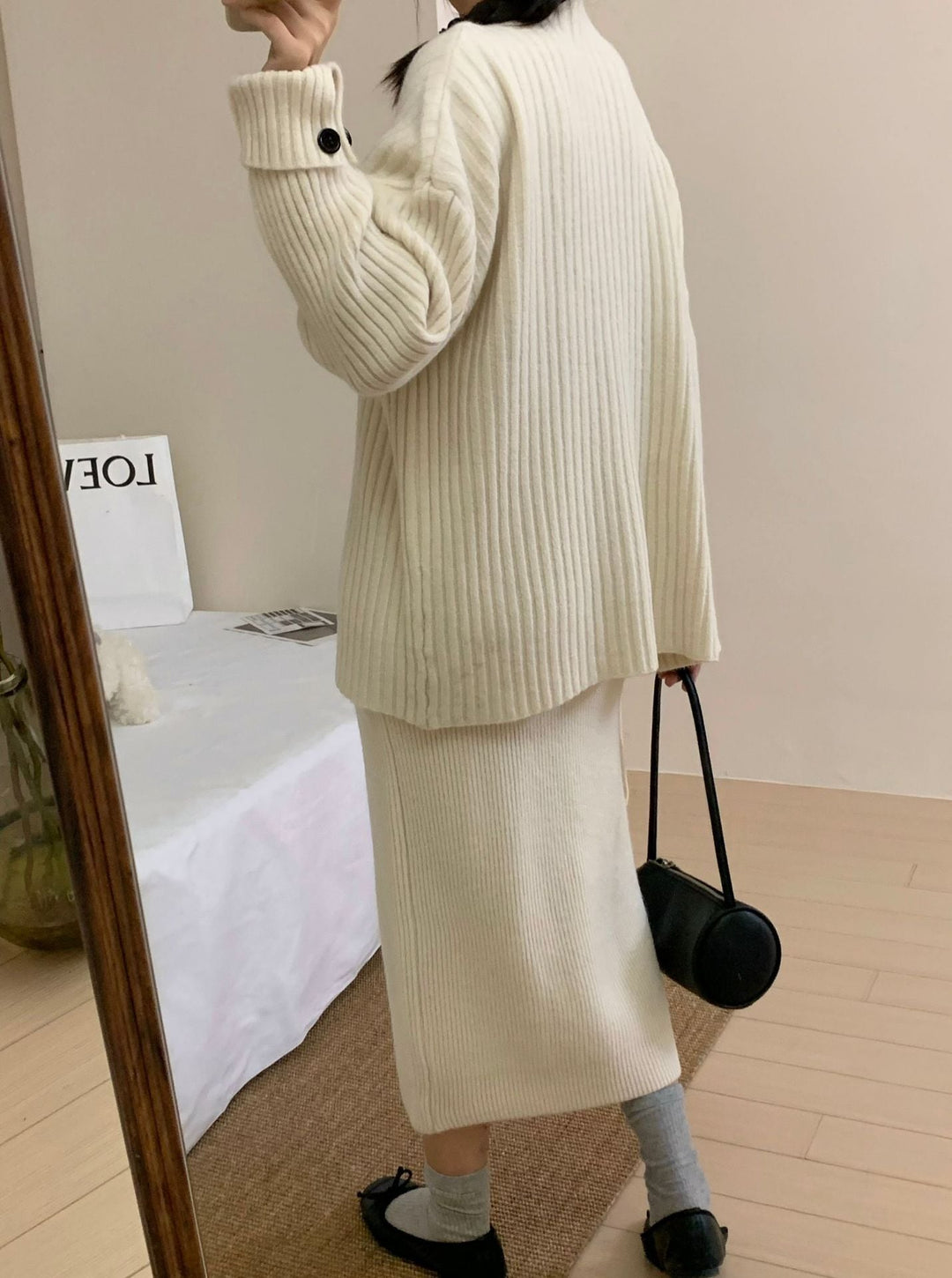 【set】ボタンデザインニットセーター+スカートセット　M18103