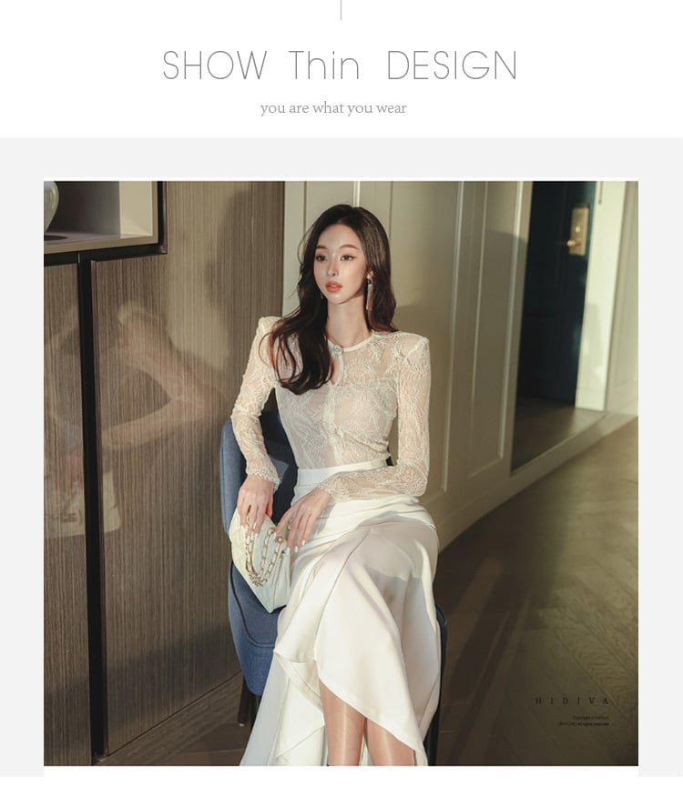 【dress】レースドッキングフリルワンピース　M18406