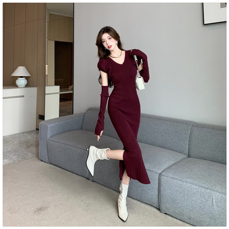 【dress】スリットワンピースアームカバー付き　M18188