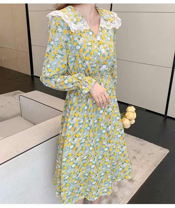 【dress】細身効果抜群♪スウィート花柄ワンピースオシャレ　M17017