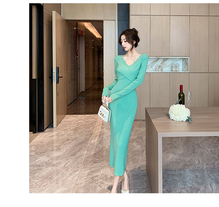 【dress】Vネックニットワンピース　M18338