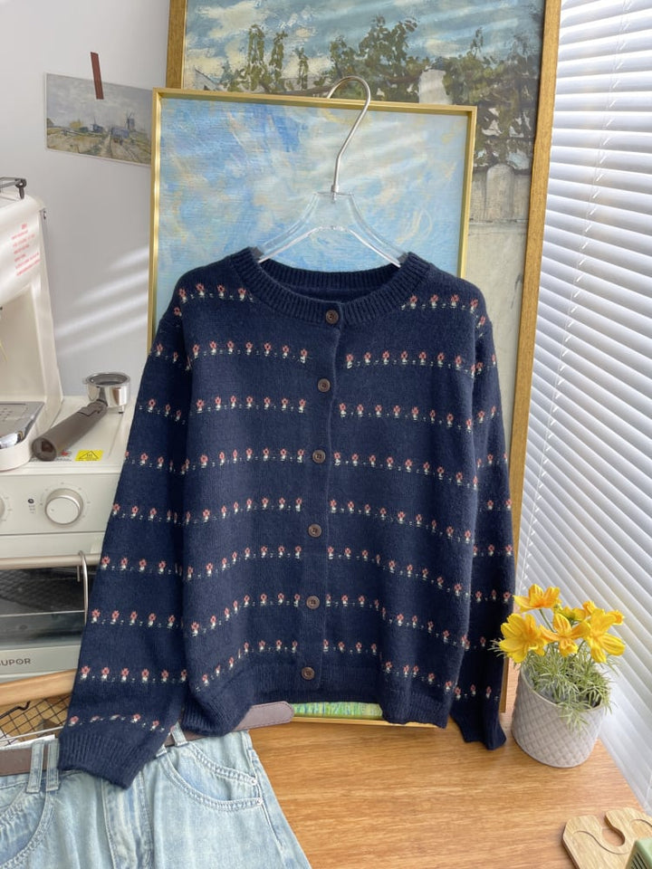 【outer】ボーダー柄ニットカーデ　M26578