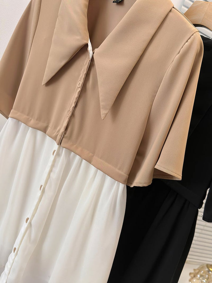 【dress】韓国系超人気切り替えシャツワンピースゆったり　M16780