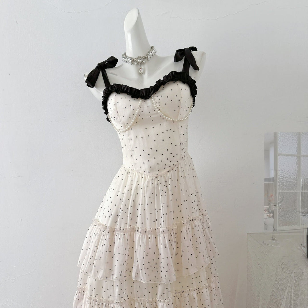 【dress】ショルダーリボンドット柄ワンピース　M32122