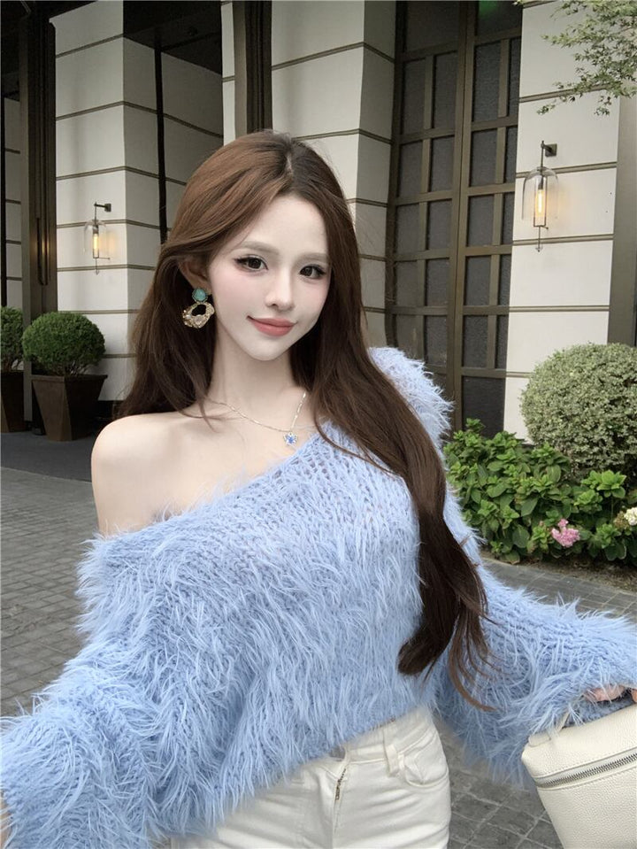 【tops】シャギーオフショルダーニットセーター　M28660