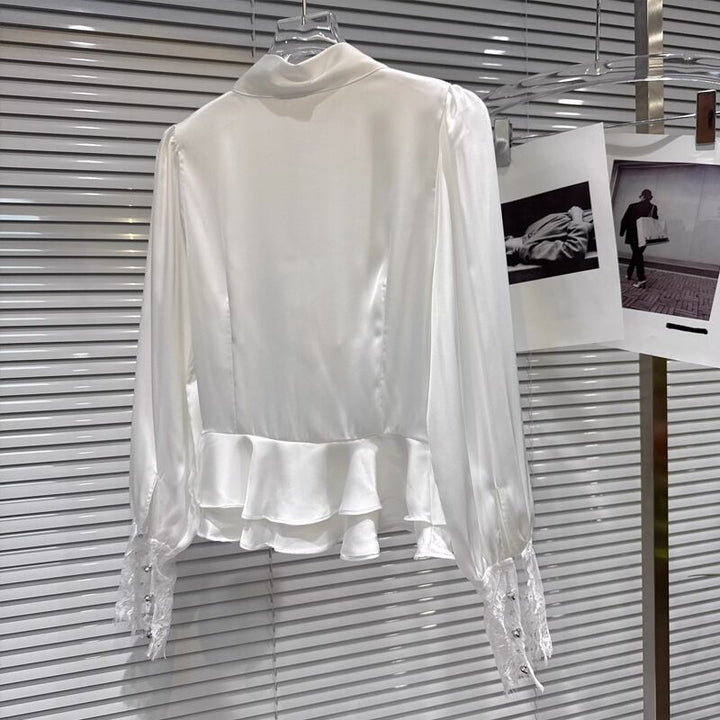 【tops】Vネックレースドッキングシャツ Q8103