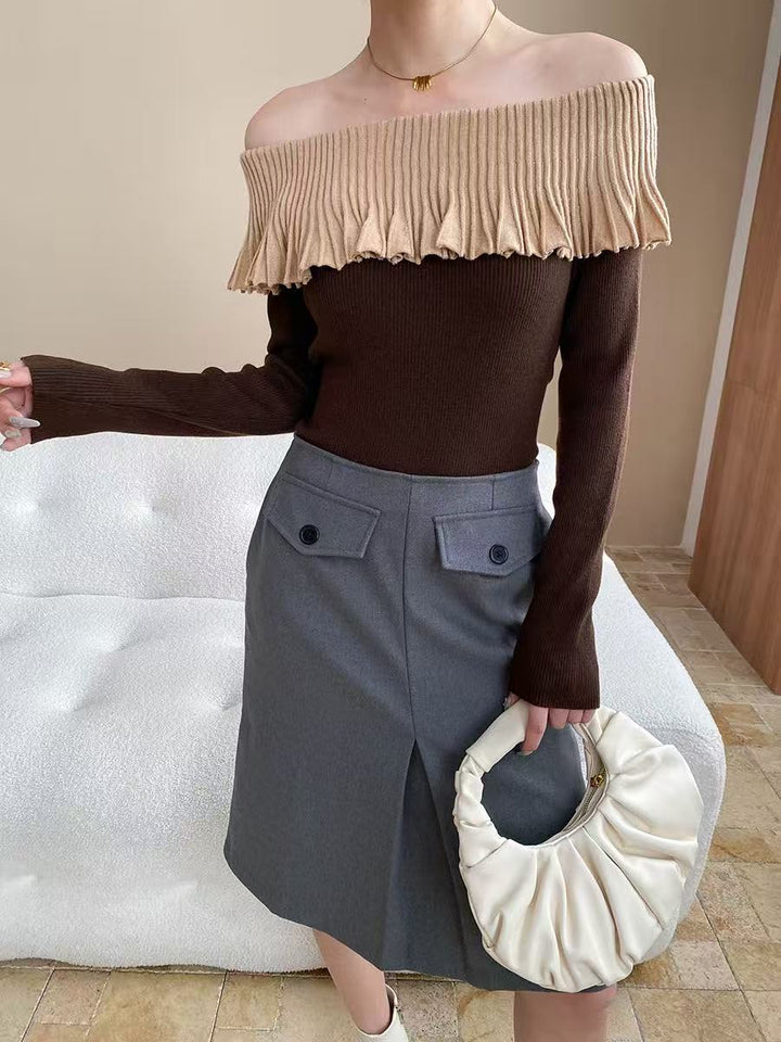 【tops】オフショルニットトップス　K0656