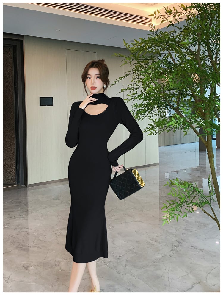 【dress】大人らしい カットワークニットワンピース　M17623