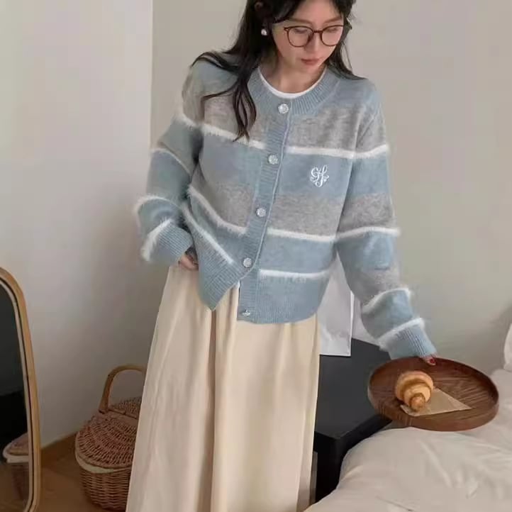 【outer】ボーダー柄ニットカーデ　M26553