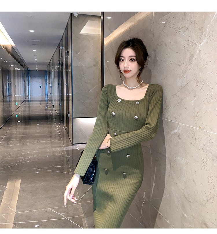 【dress】ダブルボタンニットワンピース　M18208