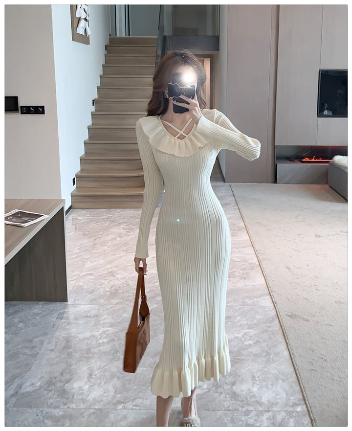 【dress】フリルニットワンピース　M28585