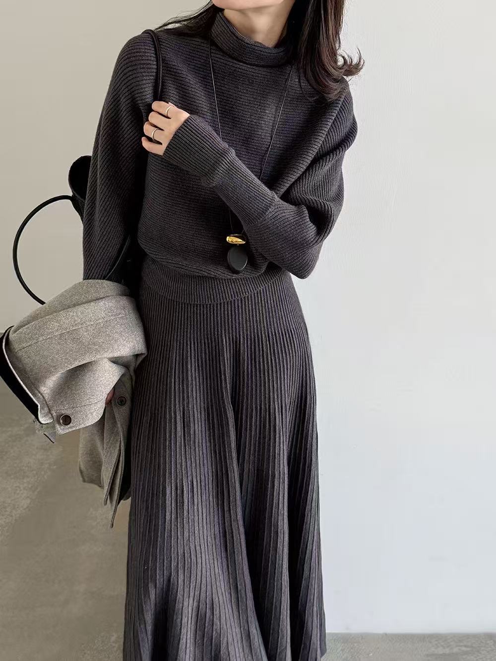 【set】ニットトップス×ロングスカートセット  K0655